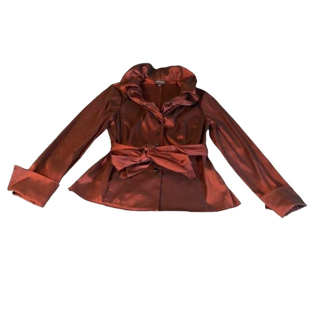 Adrianna Papell Burgundy Button Down Ruffle Shirt